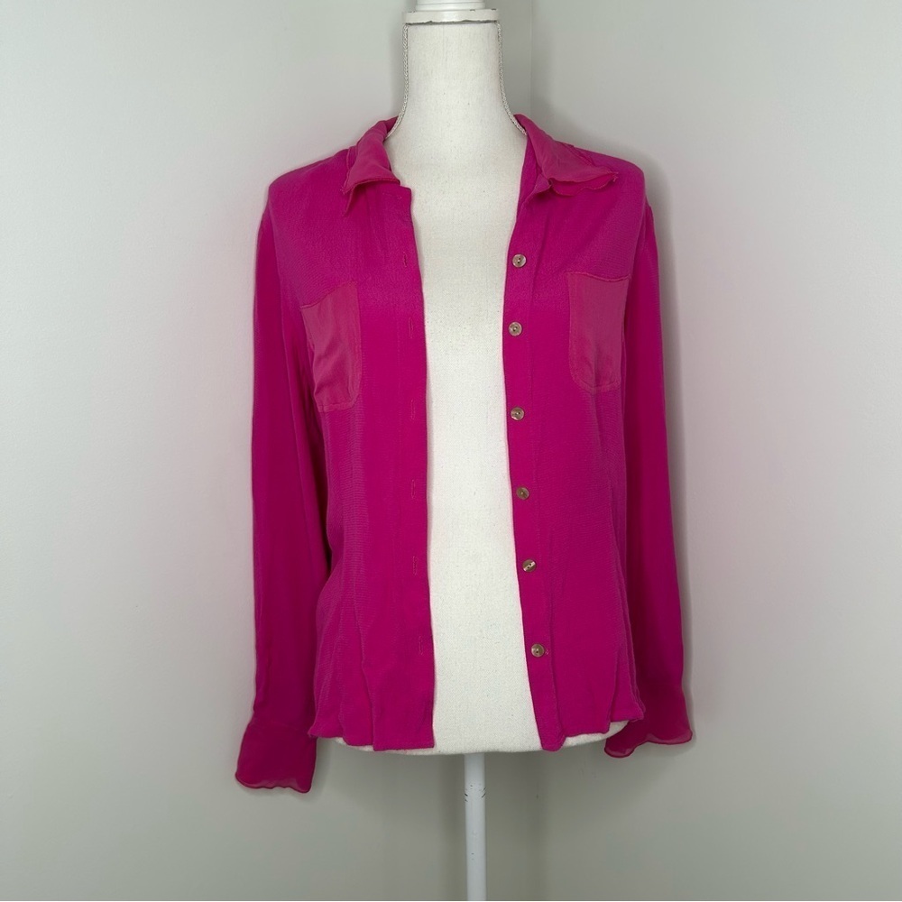 J. Jill Vintage pink button up top silk trim small